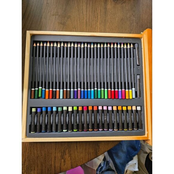 Wooden Art Set With Pencils Paints & Palette Knife In Portable Artist Case - Picture 12 of 16